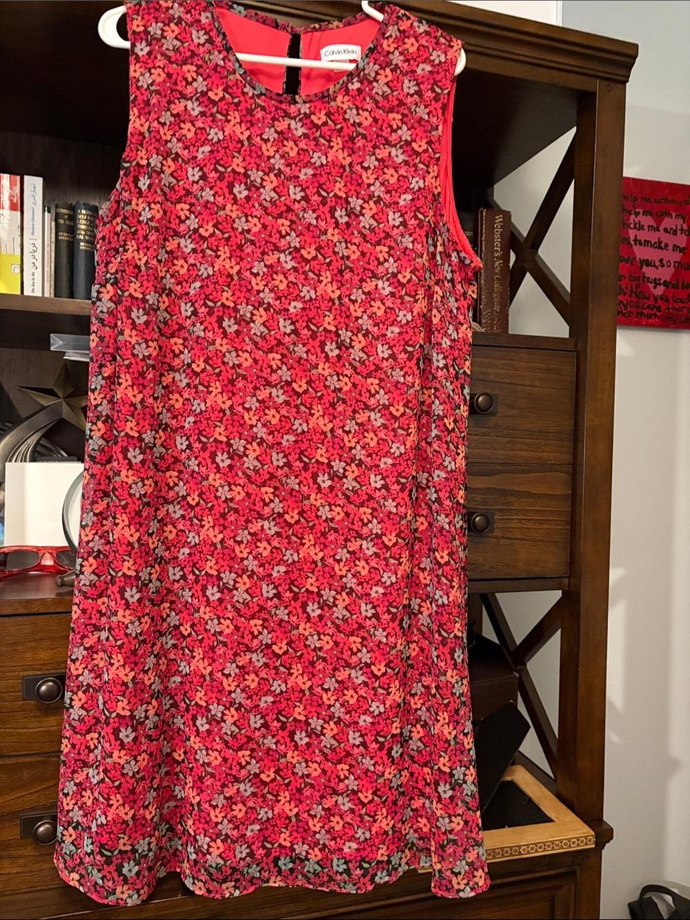 Calvin Klein Pink-Red Floral A-Line Skirt